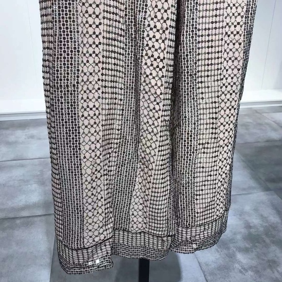 US6 Temperley London Platinum Silk Satin-trimmed Sequins Chiffon Wide-leg Pants - Picture 6 of 8